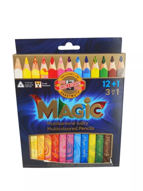 KREDKI WIELOKOLOROWE UNIKALNE 3D KOH-I-NOOR TRIO MAGIC 12 KOLORÓW +BLENDER