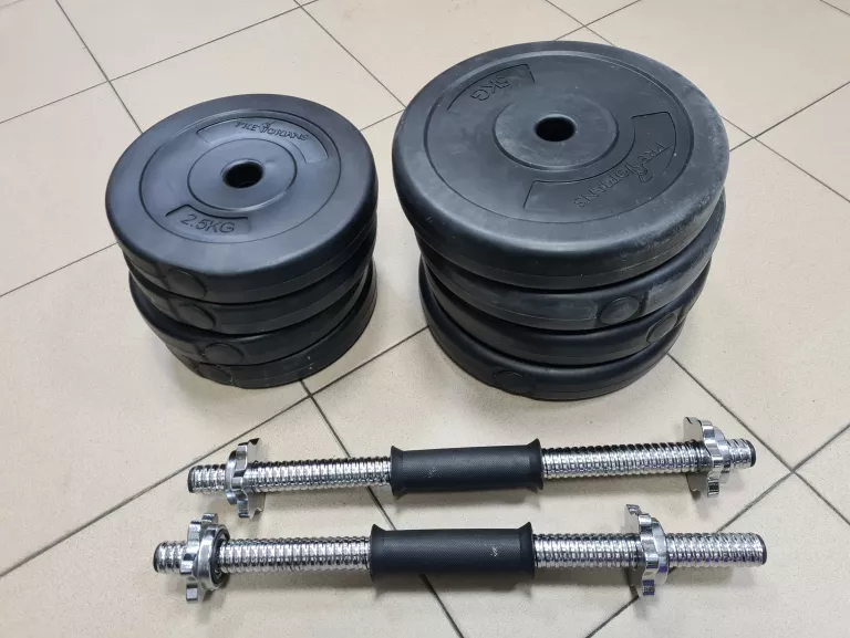 HANTLE 2 X GRYF + KRĄŻKI 4X2,5KG + 4X5KG