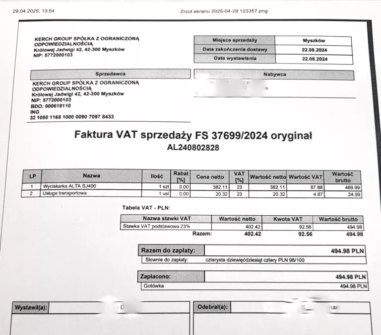 WYCISKARKA WOLNOOBROTOWA KERCH ALTA SJ 400 KOMPET GW