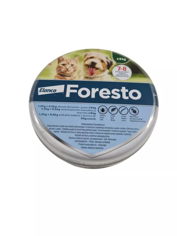 FORESTO MAŁA OBROŻA NA PCHŁY KLESZCZE DLA KOTA PSA DO 8 KG 38 CM