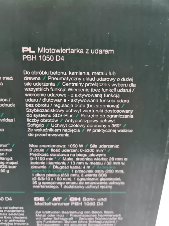 WIERTARKA UDAROWA PARKSIDE 1050W MŁOTOWIERTARKA ELEKTRYCZNA D4 + AKCESORIA