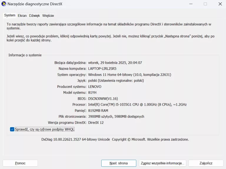 LAPTOP LENOVO IDEAPAD 5 14IIL05 14'' I5-1035G1 8GB RAM 512GB SSD