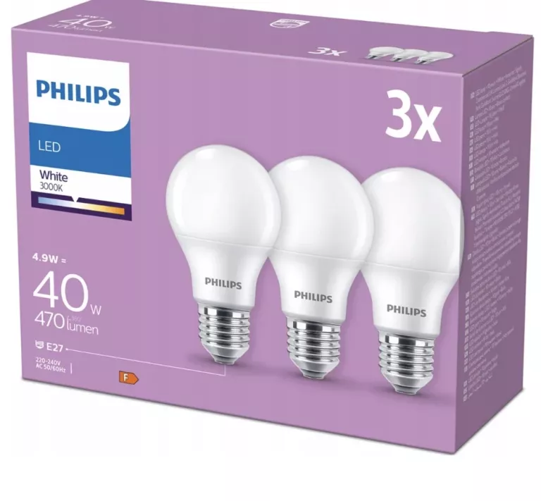 ŻARÓWKI PHILIPS LED 470 3000KW E27 4,9= 40W 3SZT 8719514473737