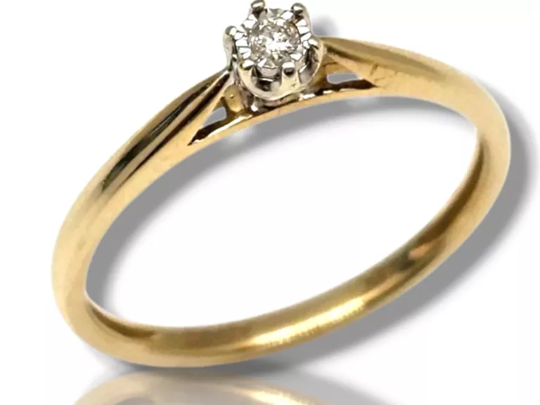 PIĘKNY ZŁOTY PIERŚCIONEK ZARĘCZYNOWY Z DIAMENTEM 1,3G 585P 12R
