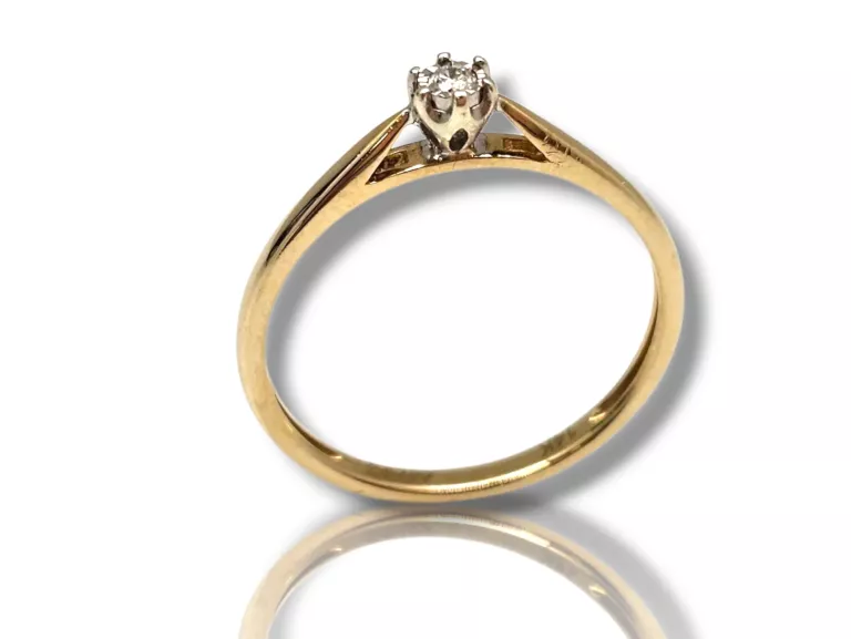 PIĘKNY ZŁOTY PIERŚCIONEK ZARĘCZYNOWY Z DIAMENTEM 1,3G 585P 12R