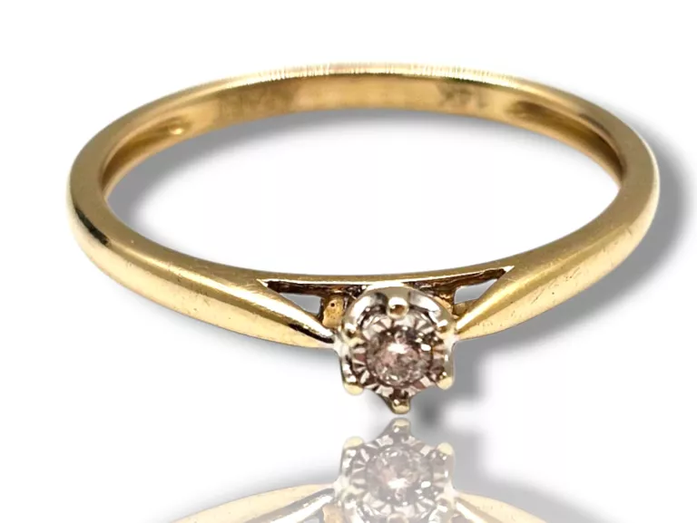 PIĘKNY ZŁOTY PIERŚCIONEK ZARĘCZYNOWY Z DIAMENTEM 1,3G 585P 12R