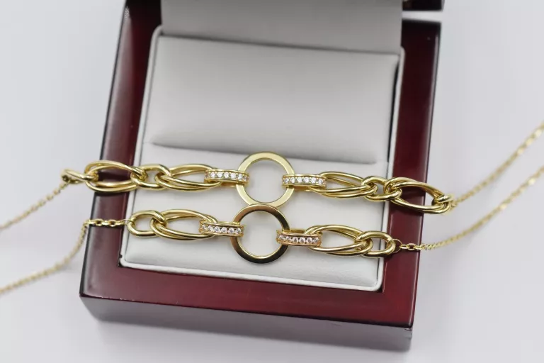 PIĘKNY ZŁOTY KOMPLET ŁAŃCUSZEK + BRANSOLETKA -14K 585 - R43/17 G6,0