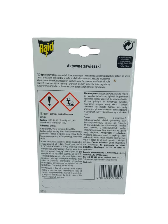 RAID ACTIVE PAPER ŚWIEŻE KWIATY PRZECIW INSEKTOM NA MOLE UBRANIOWE