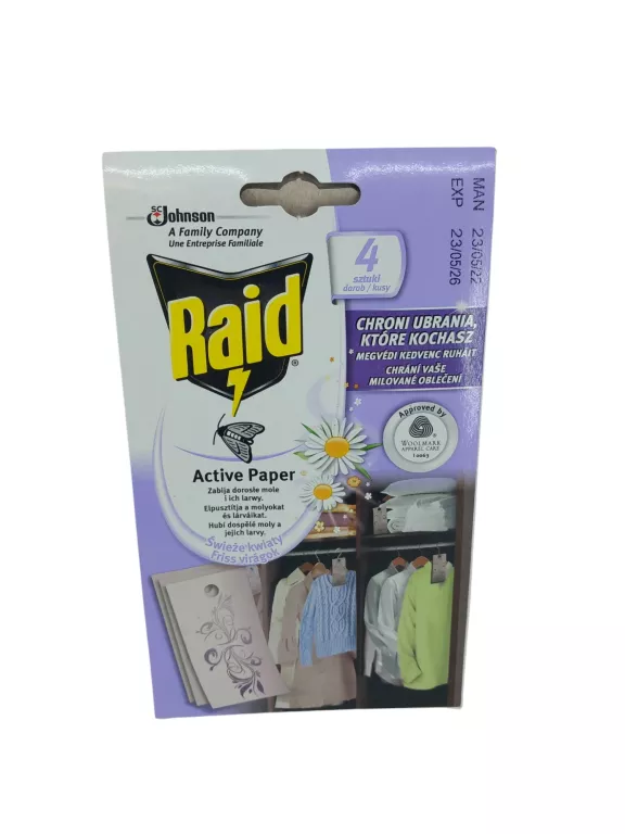 RAID ACTIVE PAPER ŚWIEŻE KWIATY PRZECIW INSEKTOM NA MOLE UBRANIOWE