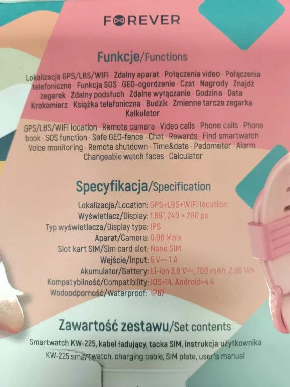 ZEGAREK SMARTWATCH DLA DZIECI FOREVER KW 225