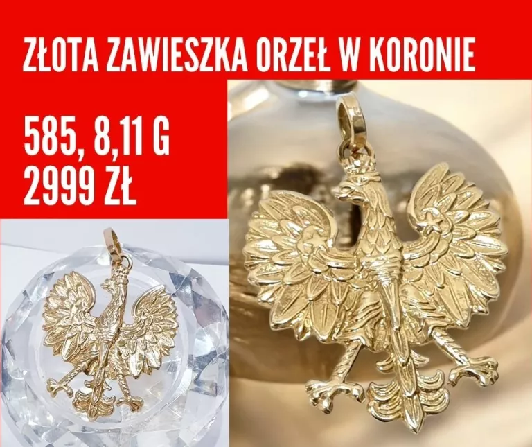 ZŁOTO 585 ZŁOTA ZAWIESZKA ORZEŁ W KORONIE 14 K WISIOR WISIOREK ZŁOTY