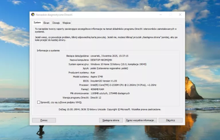 LAPTOP ACER 5749 15,6" I3-2330M 4GB RAM 240GB SSD