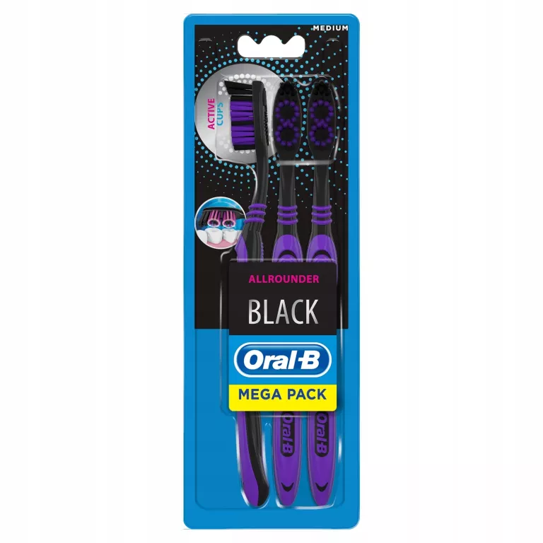 ORAL-B ALLROUNDER BLACK MANUALNA SZCZOTECZKA DO ZĘBÓW, 3 SZTUKI