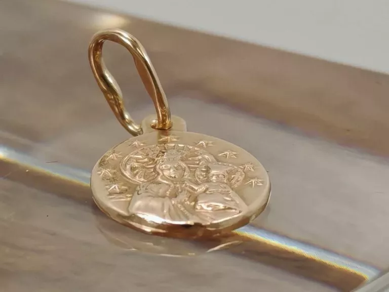MEDALIK MATKA BOSKA RÓŻOWE ZŁOTO DEWOCJONALJA 585 1,04G 9X18MM