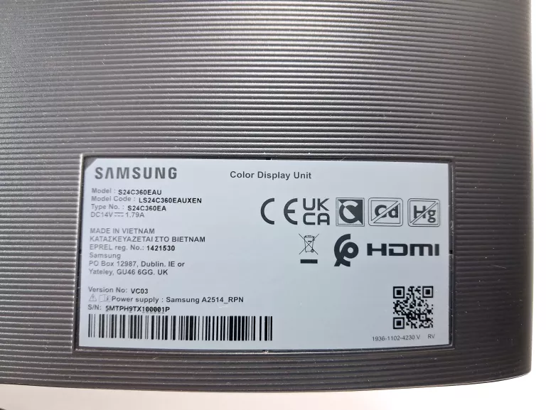 MONITOR SAMSUNG LS24C360EAUXEN 24" + KABEL ZASILAJĄCY