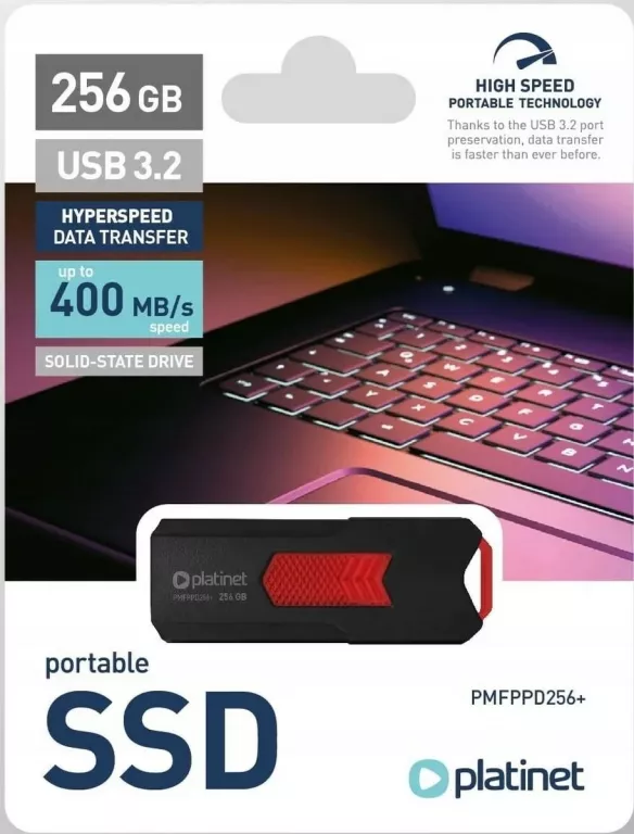 PLATINET PORTABLE SSD DRIVE USB PLUG 3.2 UP TO 400MB/S 256GB BLACK