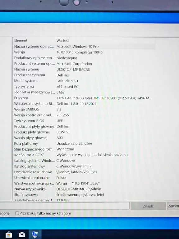 LAPTOP DELL LATITUDE 5521 I7-11850H 15" FULL HD HDMI 15,6 " INTEL CORE I7