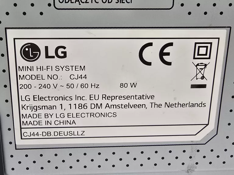 KOMPAKTOWA WIEŻA STEREO LG CJ44 480W + 2 GŁOŚNIKI PILOT