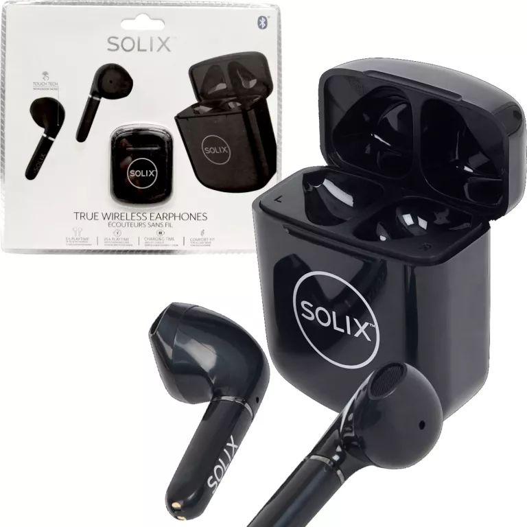 SŁUCHAWKI BEZPRZEWODOWE BLUETOOTH BT - SOLIX CZARNE DOTYKOWE BEZ GUMEK