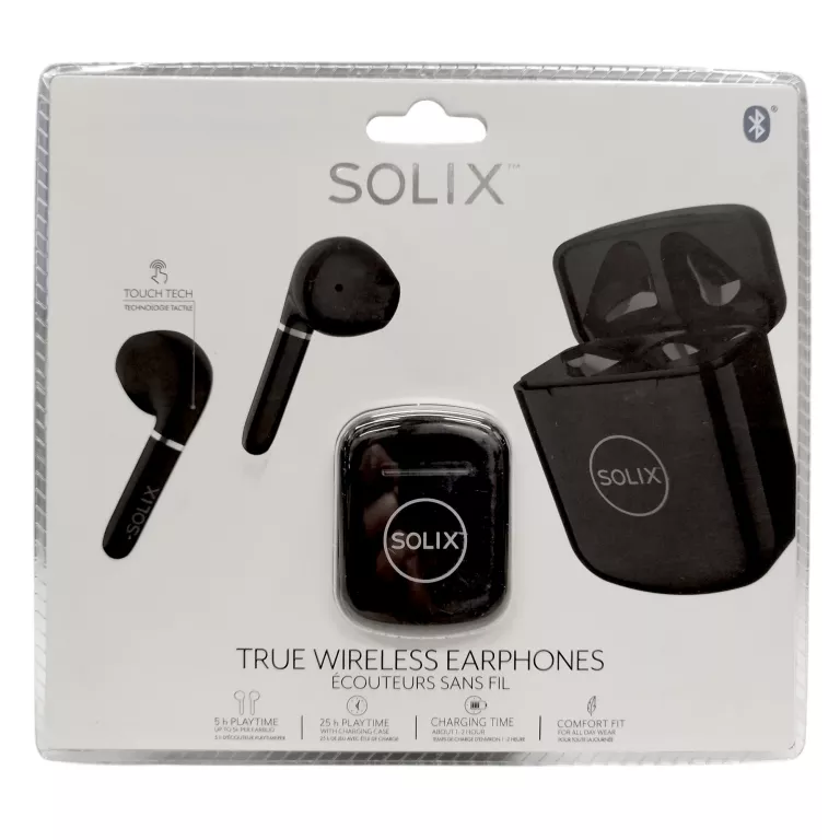 SŁUCHAWKI BEZPRZEWODOWE BLUETOOTH BT - SOLIX CZARNE DOTYKOWE BEZ GUMEK