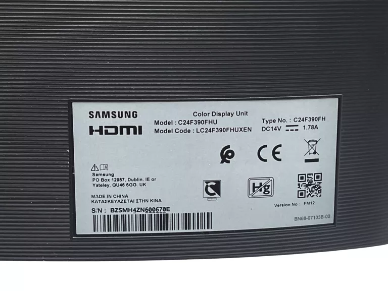 MONITOR SAMSUNG C24F390FHU 24" 1920X1080PX 4 MS CURVED