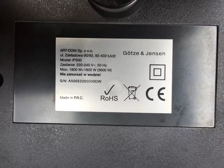 KUCHENKA NASTAWNA INDUKCYJNA DWUPOLOWA GÖTZE & JENSEN IP200