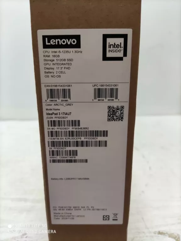 LAPTOP LENOVO IDEAPAD 3 17IAU7 17,3"/I5/16GB/512GB/WIN11 (82RL009UPB)
