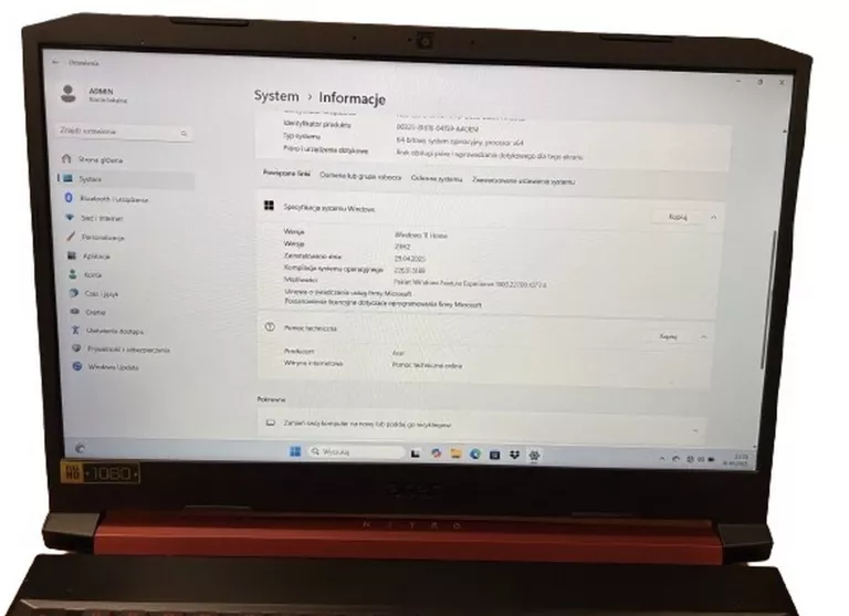 LAPTOP ACER NITRO 5 AN515-54 I5-9300H GTX1050 8GB RAM 512GB SSD W11H