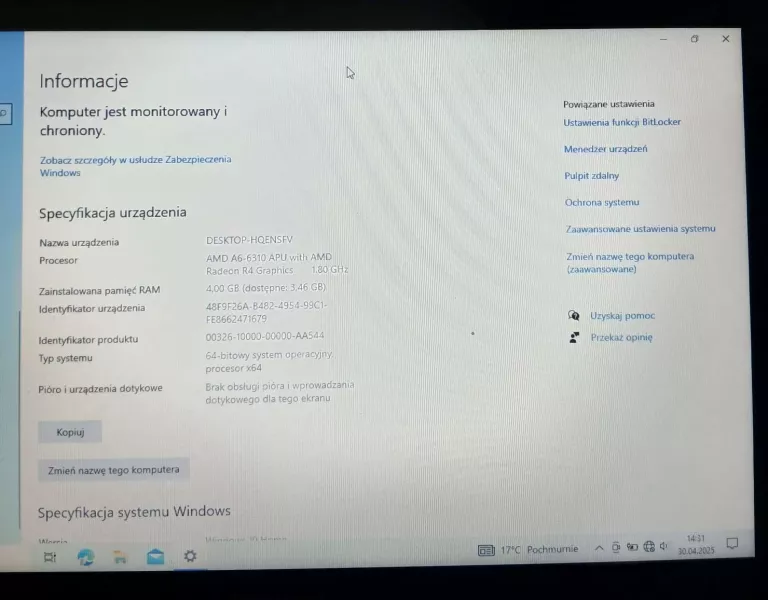 LAPTOP LENOVO B50-45 4/AMD A6-6310/W10HOME