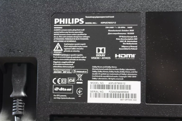 TELEWIZOR PHILIPS 43PUS7855/12 43" LED 4K AMBILIGHT X3 DOLBYATOM