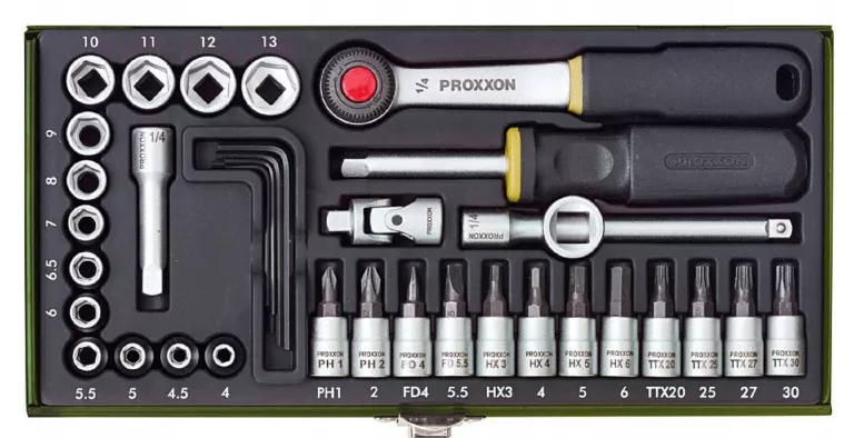 PROXXON ZESTAW KLUCZY NASADOWYCH MECHANIKI PRECYZYJNEJ 1/4 PR23080 36 ELE.