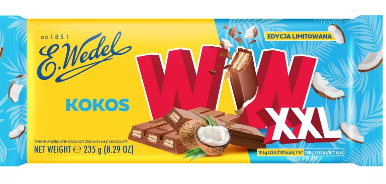 E. WEDEL WW XXL CZEKOLADA MLECZNA Z WAFELKAMI KOKOS 235G