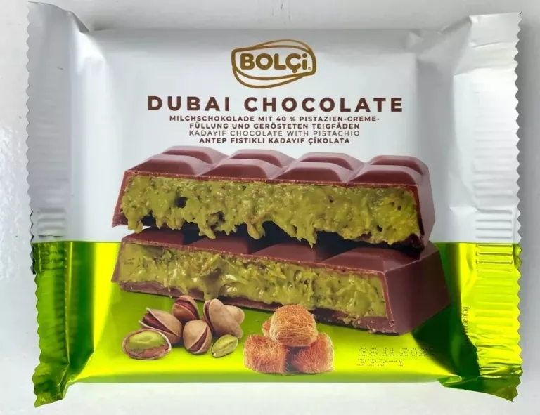 CZEKOLADA DUBAJSKA MLECZNA Z PISTACJAMI I KADAYIF BOLCI DUBAI CHOCOLATE