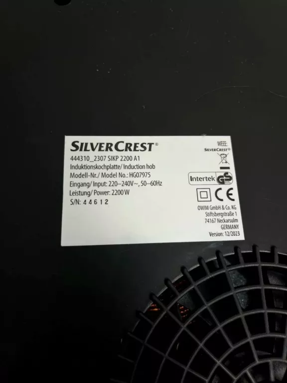 SILVERCREST PRZENOŚNA PŁYTA INDUKCYJNA 2200 V