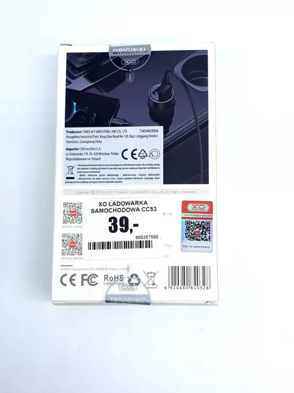 XO ŁADOWARKA SAMOCHODOWA CC53 12W2XUSB CZARNA