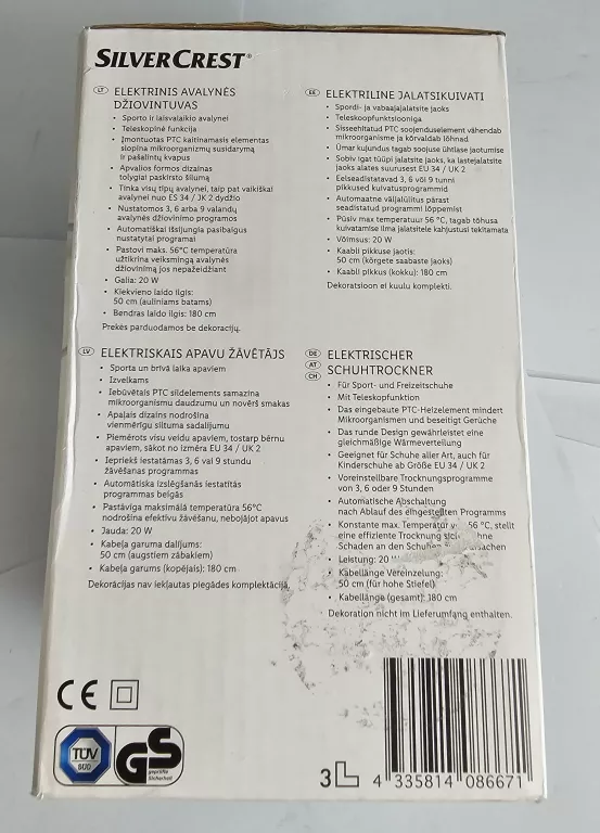 ELEKTRYCZNA SUSZARKA DO BUTÓW SILVERCREST