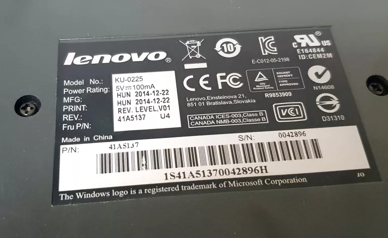 KLAWIATURA PRZEWODOWA LENOVO KU-0225