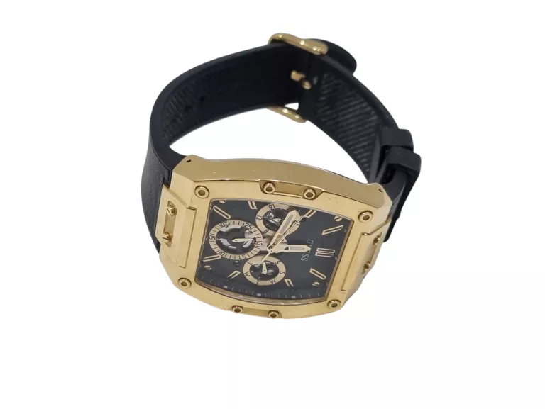 ZEGAREK MĘSKI GUESS PROSTOKĄTNY DUŻY ZŁOTY CZARNY PASEK GW0202G1