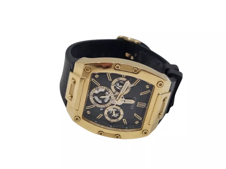 ZEGAREK MĘSKI GUESS PROSTOKĄTNY DUŻY ZŁOTY CZARNY PASEK GW0202G1