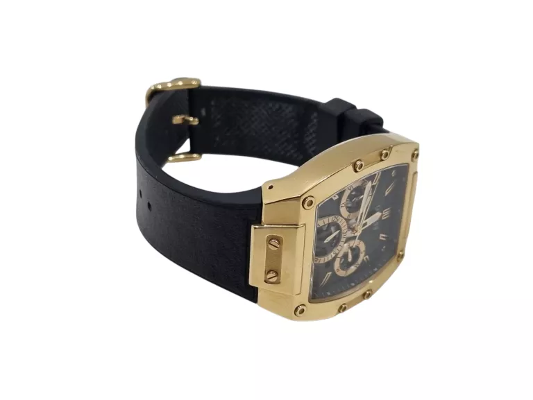 ZEGAREK MĘSKI GUESS PROSTOKĄTNY DUŻY ZŁOTY CZARNY PASEK GW0202G1