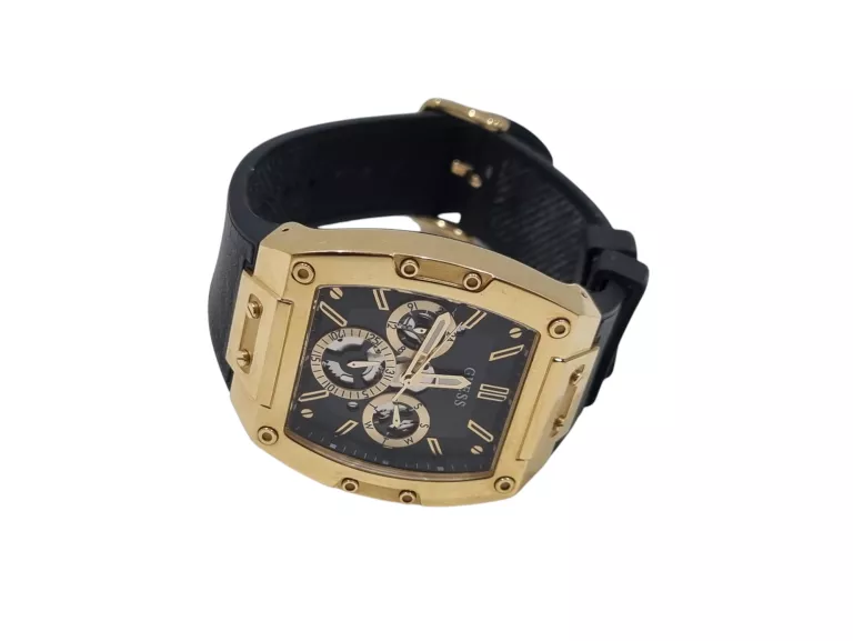 ZEGAREK MĘSKI GUESS PROSTOKĄTNY DUŻY ZŁOTY CZARNY PASEK GW0202G1