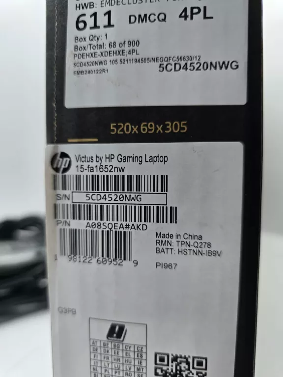 LAPTOP GAMINGOWY HP VICTUS 15-FA1652NW INTEL I5-12 16/512 SSD JAK NOWY!!!
