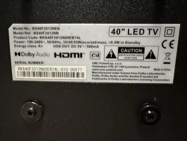 TELEWIZOR BLAUPUNKT BS40F2012NEB LED 40 CALI SMART TV FULL HD