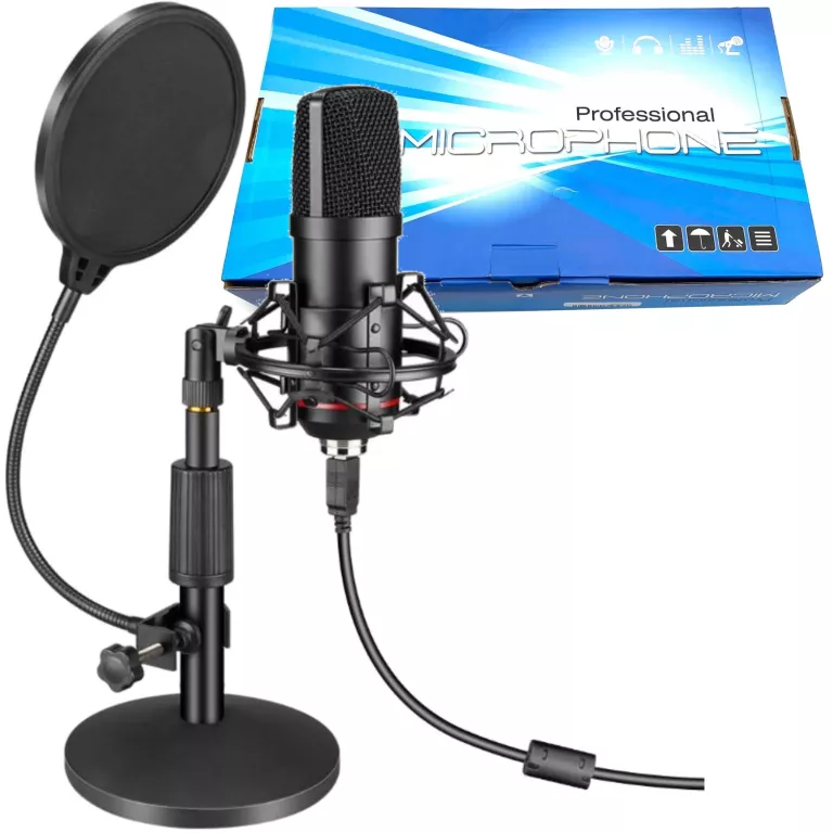 MVPOWER MIKROFON POJEMNOŚCIOWY NA USB POPFILTER STATYW KOSZYK KARTON