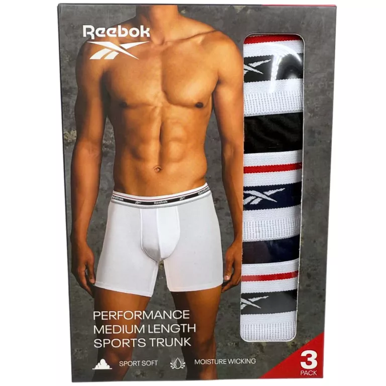 BOKSERKI 3 PACK REEBOK MĘSKIE / M / CZARNE / NIEBIESKIE / BIAŁE