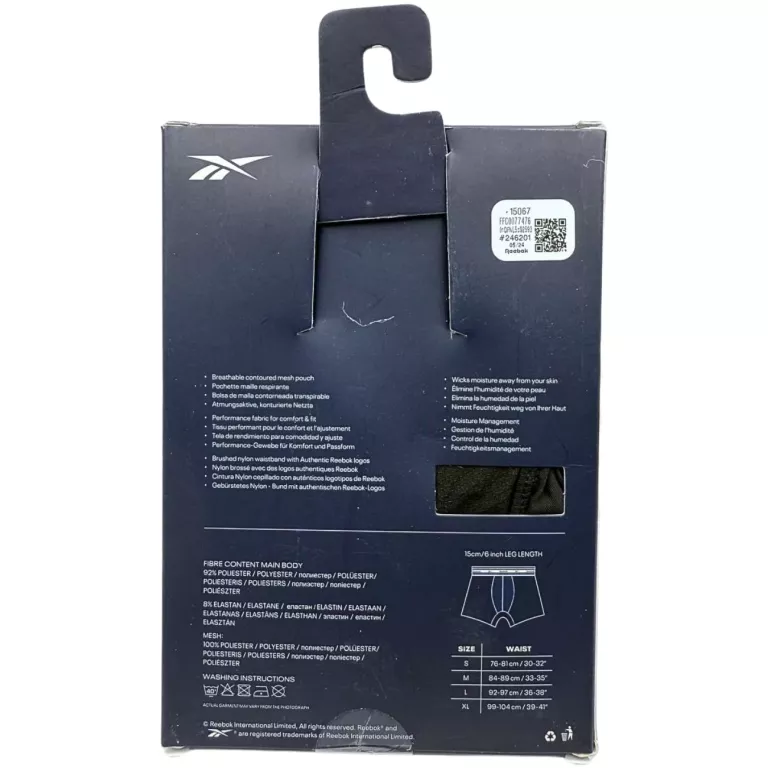 BOKSERKI 3 PACK REEBOK MĘSKIE / L / CZARNE Z KOLOROWYMI WSTAWKAMI