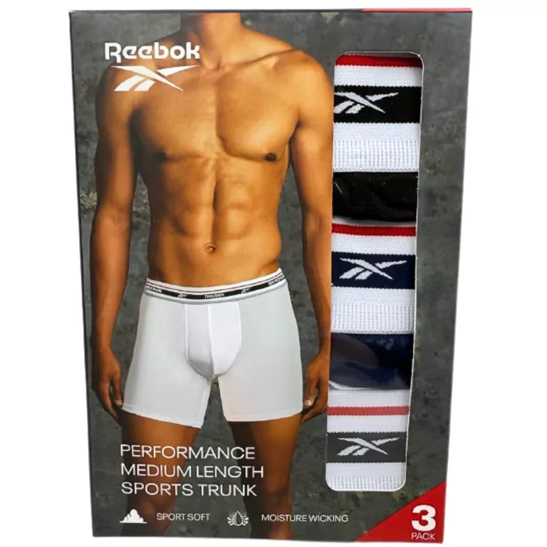 BOKSERKI 3 PACK REEBOK MĘSKIE / L / CZARNE / NIEBIESKIE / BIAŁE