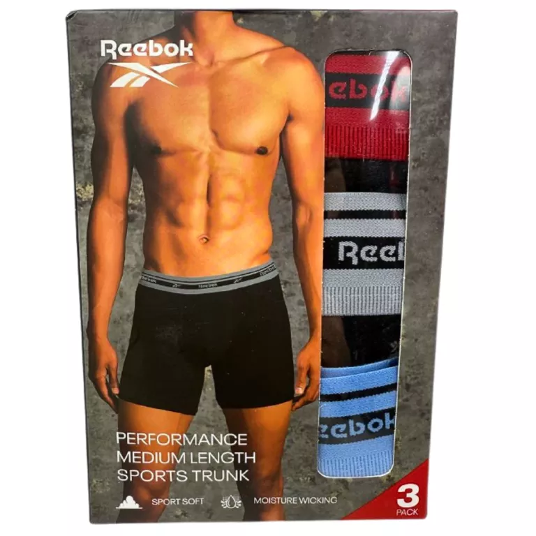 BOKSERKI 3 PACK REEBOK MĘSKIE / L / CZARNE Z KOLOROWYMI WSTAWKAMI