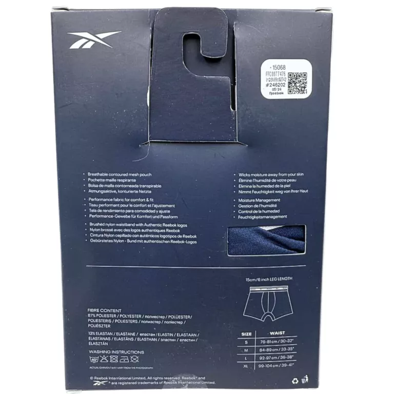 BOKSERKI 3 PACK REEBOK MĘSKIE / L / CZARNE / NIEBIESKIE / BIAŁE