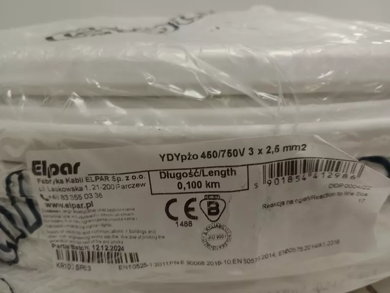 PRZEWÓD KABEL PŁASKI YDYP 3X2,5 750V 100M ELPAR